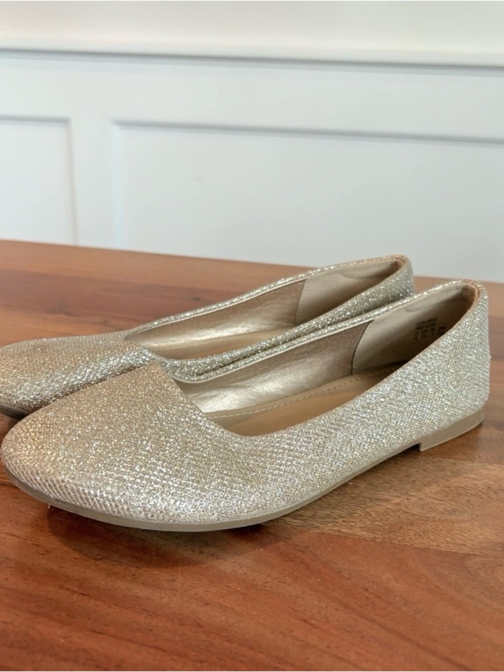 Dream Paris Gold Glitter Sparkle Ballet Flats Shoes Size 4 Princess Party Dance